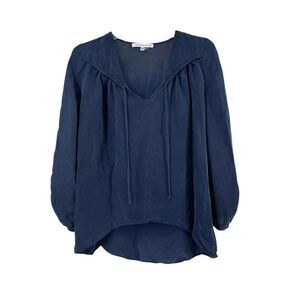 Young Fabulous & Broke Blouse Blue Silky Balloon Sleeve V Neck Womens Size S Top